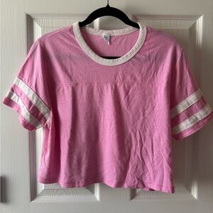 Pink and White Striped Sleeve Crop Top